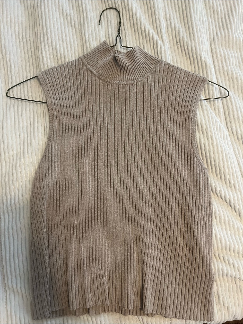 Sleeveless Ribbed Mock Neck Top in Taupe